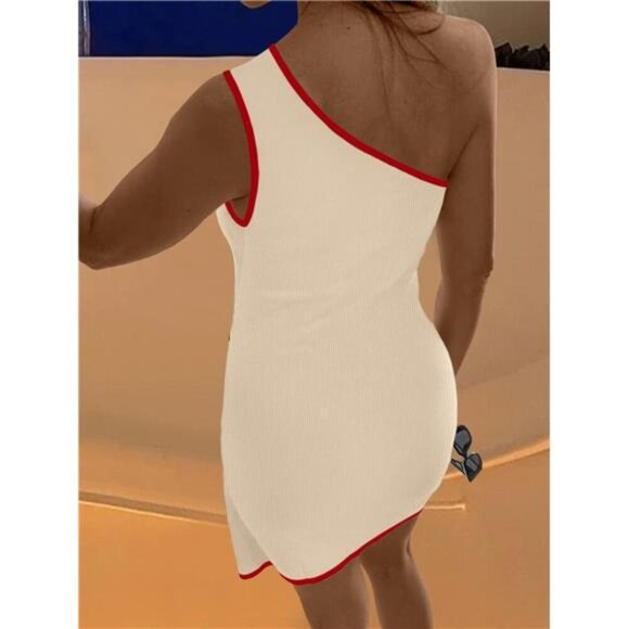 Contrast Trim Single Shoulder Mini Dress - Picture 4 of 12